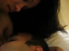 Enjoying licking Indian girlfriend's big natural tits